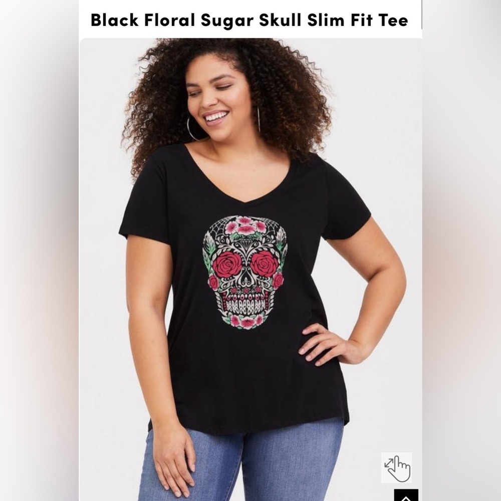 Torrid Plus Size 3 Sugar Skull Graphic T Shirt Black 100% Cotton Short Sleeve